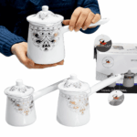 Set 3 cafeteras turcas metal blanco, diseño Artnouveau,300ml, 400ml, 600ml (KX VA )