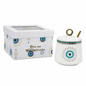 Azucarera porcelana blanca, diseño ojo turco, caja blanca (KX 3081- EYW-2S)
