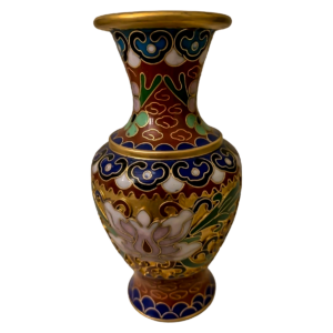 Vintage Cloisonné Jarrón Miniatura Esmalte Latón 4" Hermoso Multicolor