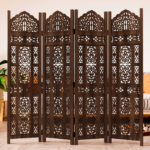 Biombo, divisor de espacios plegable, 4 paneles, diseño calado en madera  175cm alto x 184cm ancho