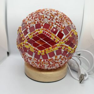 Lámpara de mesa esférica, diseño ondas rojas, mostacilla roja. (Baroque model B Orange)