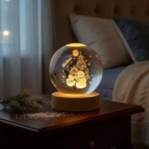 Lampara de mesa esférica holográfica, diseño Snowman