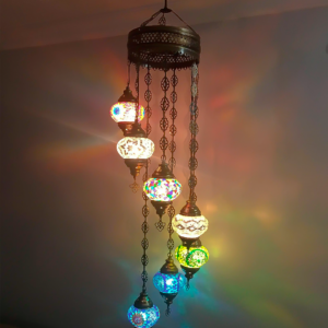 Lampara de techo 7 globos en espiral de 6 plg multicolor cadena recta tejido de malla