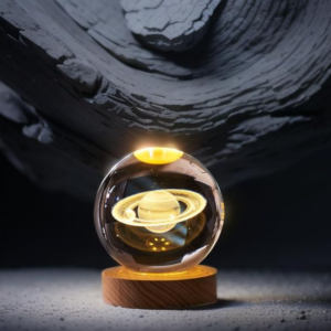 Lámpara de mesa esférica holográfica, diseño Saturno.