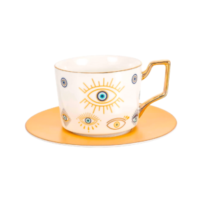 Taza blanca ojo turco Amarillo.