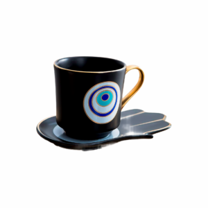 Taza ojo turco, plato mano fatima, porcelana negra(ZHBD0332)