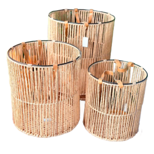 Set 3 cestas de fibra de papel, base metalica
