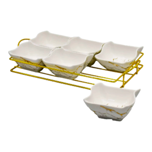 Set 6 mini bowl porcelana , base metalica, diseño grietas (KX 1231T-W-6S)