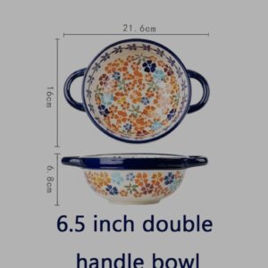 Bowl individual con agarradero a los lados, ceramica floreada