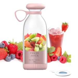 Botella portatil con licuadora inluida recargable 350 ml (BLANCO Y ROSA)