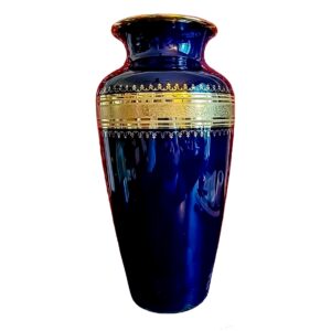 Jarr?n de porcelana KPM Royal Porzellan azul cobalto con dise?o de banda y ribete dorado de 28 cm (11")