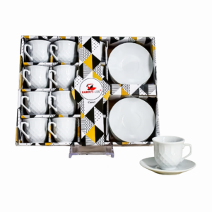 Set 12 tazas, 12 platos de porcelana, textura rombos(KX 4309B)