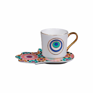 Taza blanca ojo turco, plato mano fatima floreado(ZHBD0564)
