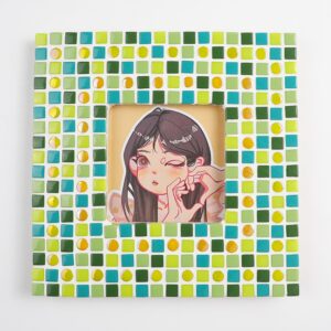 kit para hacer marco de foto CUADRADO mosaicos cuadrados de arcilla azules y verdes