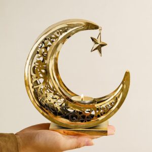 Adorno metalico porta velas mediano diseño de luna