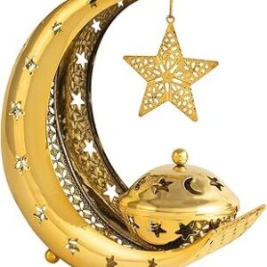Adorno metalico diseño de luna y estrella, con portaincienso