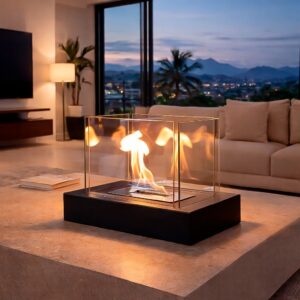 Chimeneas metalicas rectangulares negras grandes con 4 vidrios cuadrados
