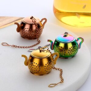 Infusores para té de acero inoxidable, forma de tetera. DORADO, PLATEADO, COBRE, MULTICOLOR