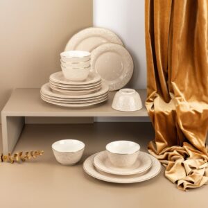 Nourhan - Set Vajilla 18 pcs . Beige y dorado