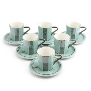 Luxury Noor - Set 12 pcs para cafe capuccino, te y leche. Azul y plateado