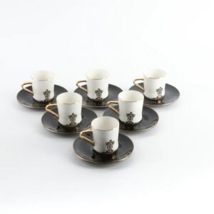 Naqsh - Set 12 pcs para café turco / espresso. Negro y dorado