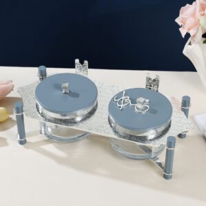 Jiwar - Repiciente doble con grabado para servir semillas. Azul suave