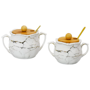 Azucarera individual GRANDE porcelana, diseño grietas (KX 25366-SUGAR POT-W-1S)