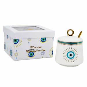 Azucarera porcelana blanca, diseño ojo turco, caja blanca (KX 3081- EYW-2S)