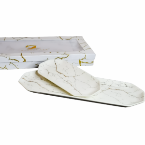 Set 2 platos porcelana, 2 tamaños largos, diseño grietas(KX 2882-W-2S)