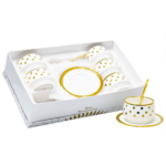 Set 6 mini bowl, 6 platos y 6 cucharas, porcelana,diseño puntos (KX 2961N2-18S)
