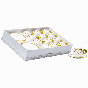 Set 12 tazas, 12 platos de porcelana,diseño de puntos (KX 2961N2-S-W-24S)
