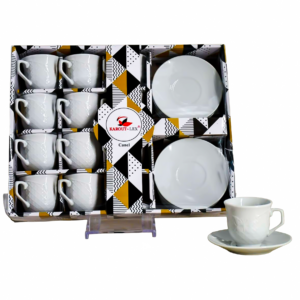 Set 12 tazas, 12 platos de porcelana, textura rombos y puntos (KX HT4417B)