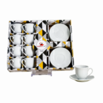 Set 12 tazas, 12 platos de porcelana, sin textura(KX 3359B)