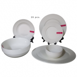 Set de 26 platos porcelana, 6 formas, textura diseño estrella,caja rosa (KX 3354)