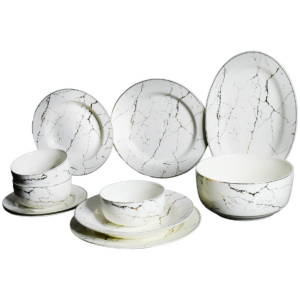 Set 26 platos porcelana, 6 formas, diseño grietas (KX 10052-W-26S)