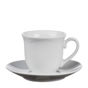 Set 12 tazas, 12 platos de porcelana, textura rayada (HT4413B)