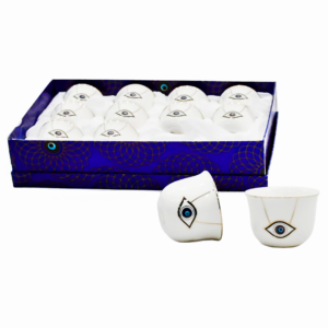 Set 12 tazas para espresso de porcelana, diseño ojo turco,caja azul (KX 2638-W-12S)