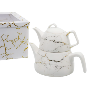 Tetera 2 niveles de porcelana, dise?o grietas (KX 2549-W-2S)
