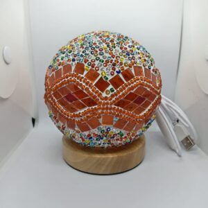 Lámpara de mesa esférica, ondas naranja, mostacilla multicolor (Baroque A Orange)