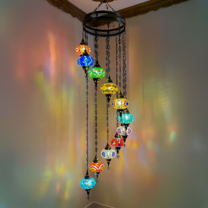Lampara turca de techo en espiral 11 globos de 5 pulg multicolor.  Con tapa y sin arcilla