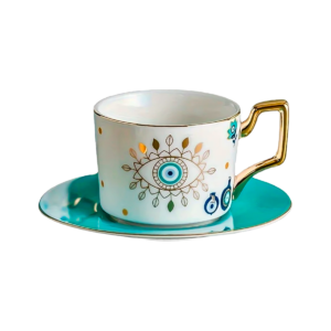 Taza blanca varios ojos, plato ojo turco Celeste (ZHBD-CF0161)