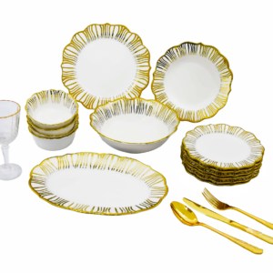 Set 26 platos de porcelana, 6 formas,diseño rayado (KX 3109-XT-26S)