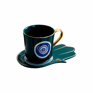 Taza ojo turco, plato mano fatima, porcelana verde(ZHBD0333)