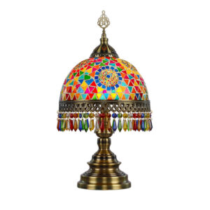 Lámpara de mesa vitral multicolor, forma de hongo