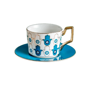 Taza blanca manos de fatima celeste,plato ojo turco Celeste (ZHBD-CF0160)