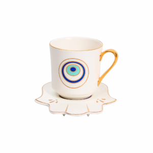 Taza ojo turco, plato mano fatima, porcelana blanca(ZHBD0331)