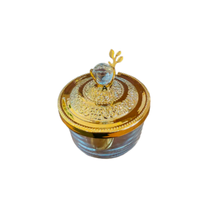 Azucarera de vidrio pequeña con tapa metalica y cuchara(KX 6802-1D)