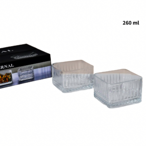 Set 6 mini bowl cuadrado de vidrio 260ml Eternal (KX QYW96) TRANSPARENTE y  DORADO
