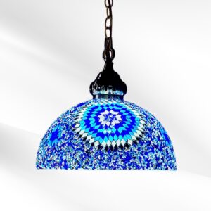 Lampara de techo tipo hongo diseño estrella (Azul, Multicolor) . 95cm alto total, 25 cm alto del bowl, 30 cm diametro