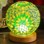 Lampara de mesa esférica, diseño estrella verde y amarillo  (Bohemian model B. Green)